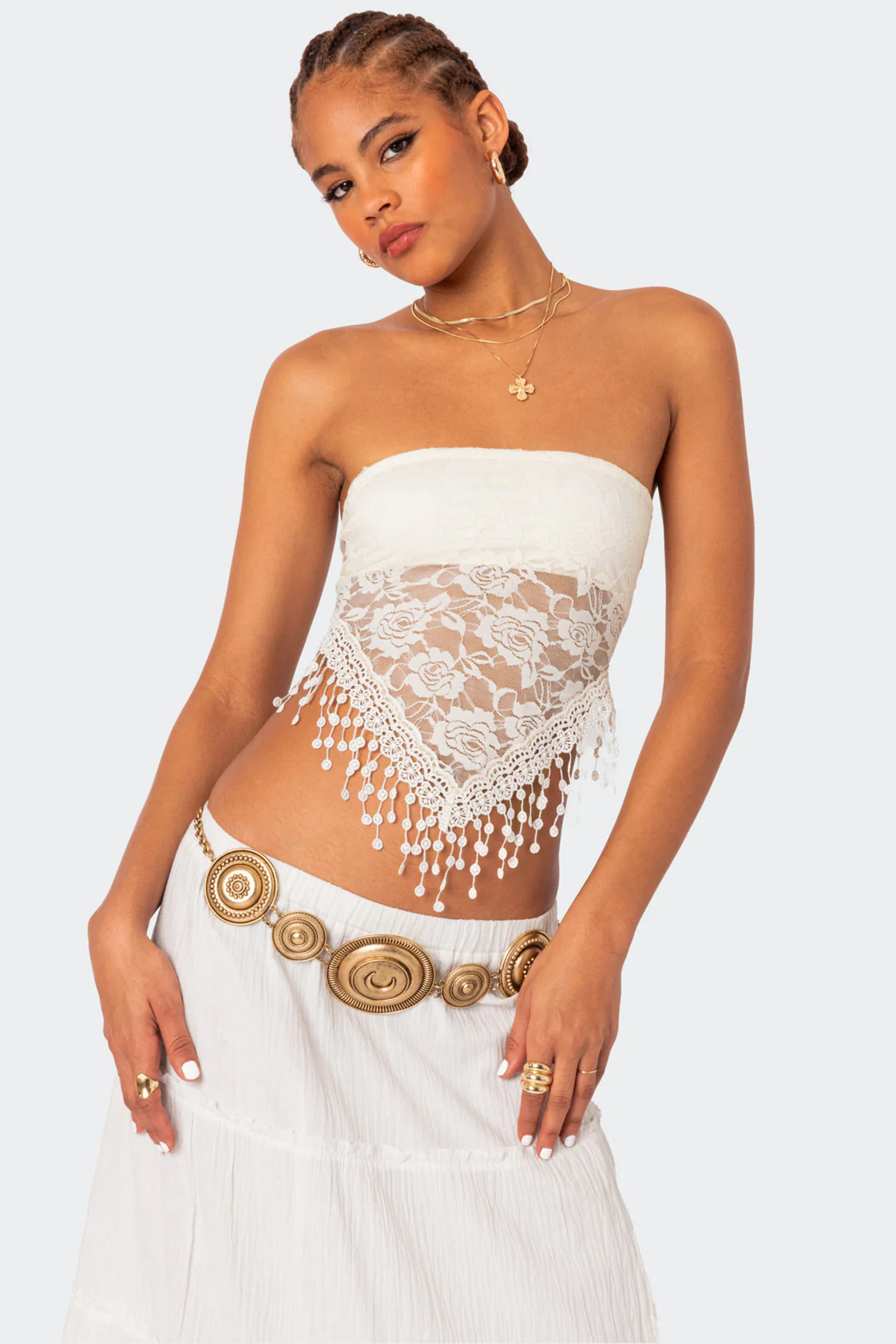 Edikted White Lace Strapless Top