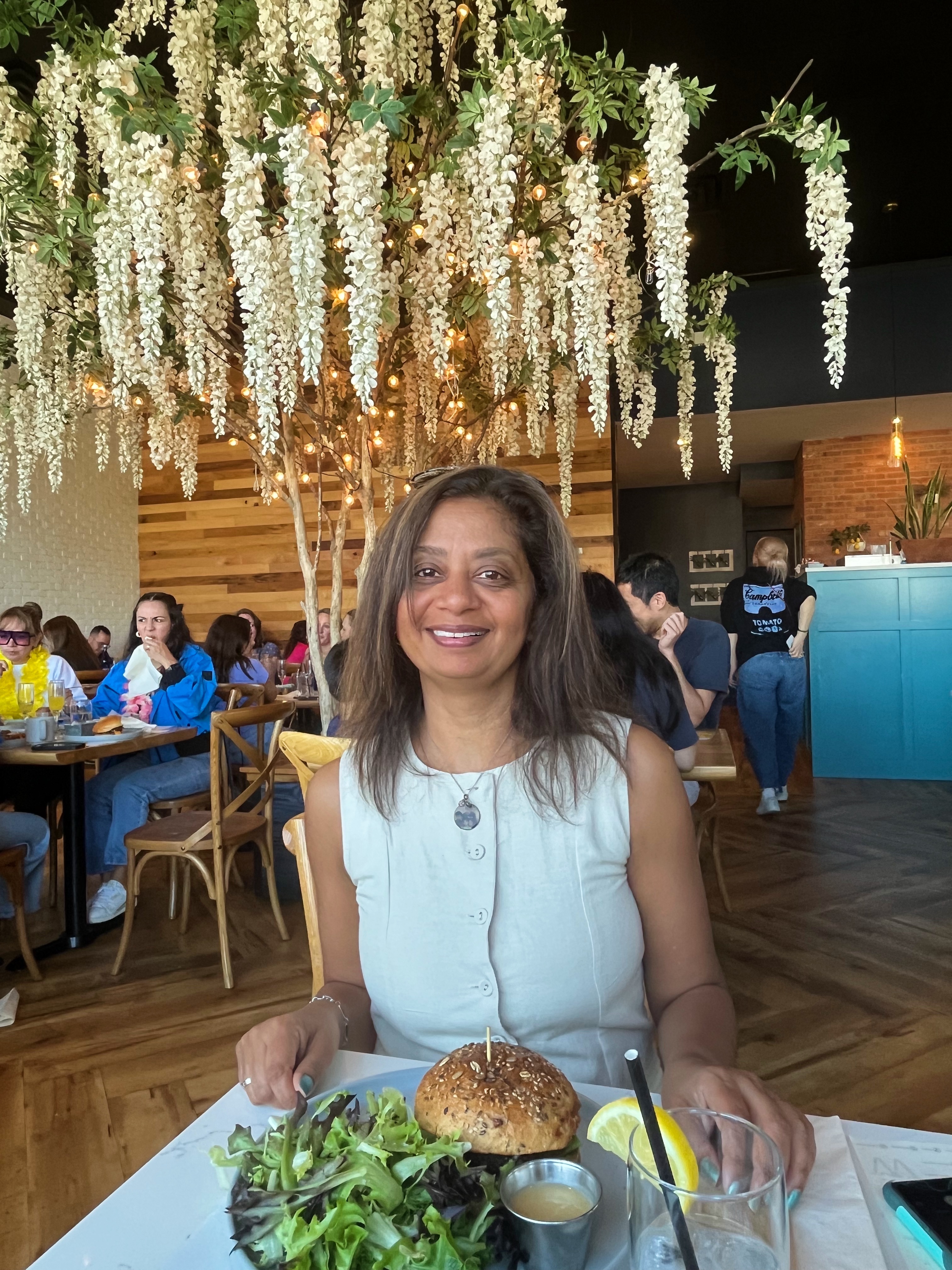 My mom at restaurant