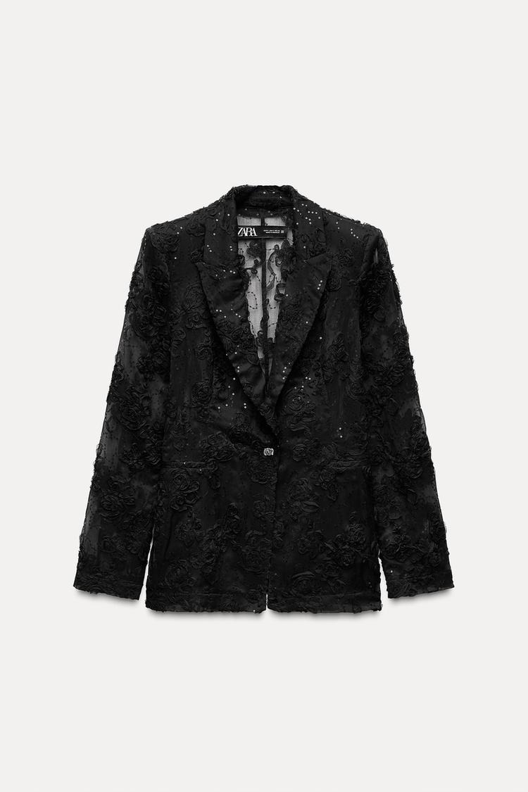 Zara Structured Sequins Semi-Sheer Blazer