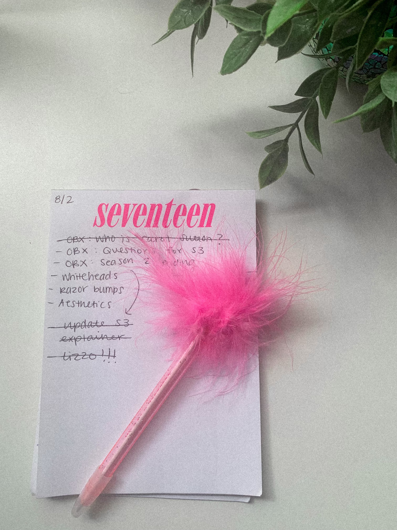 pitch ideas for seventeen magazine written on a notepad