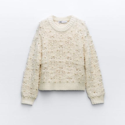 Cream sweater with clearance pearls