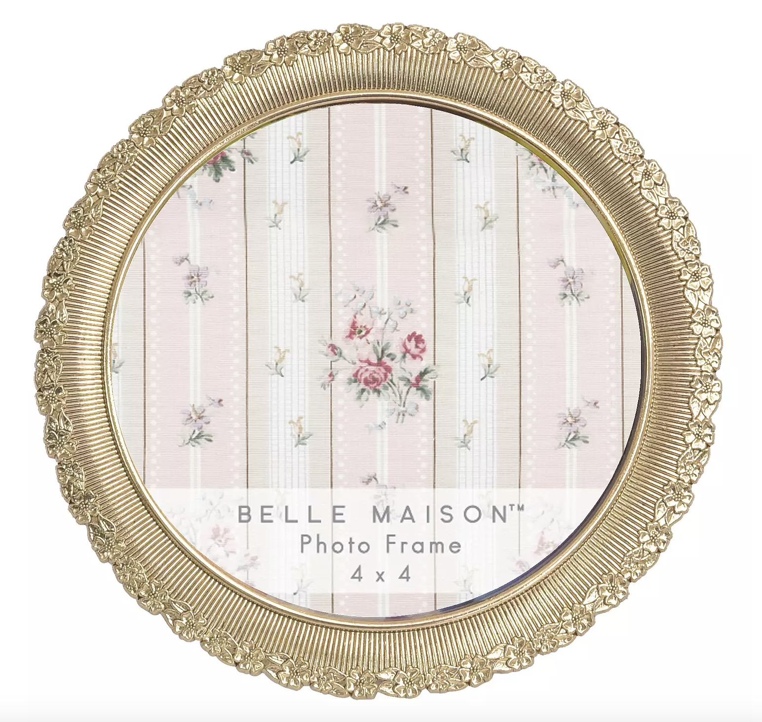 Belle Maison Antique Gold Round Flower Frame