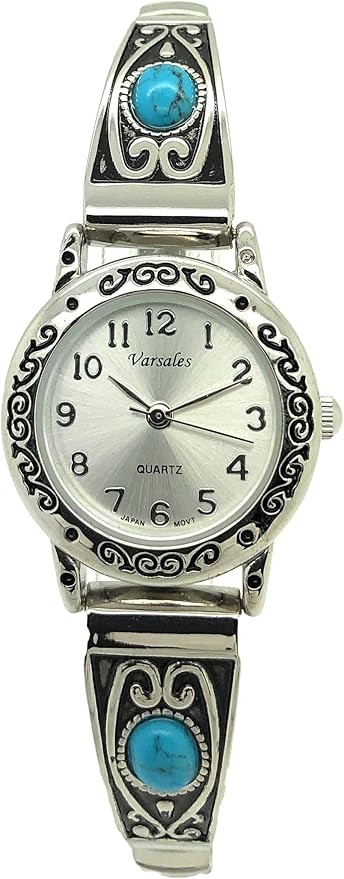 Versales Ladies Western Turquoise Stones Stretch Elastic Band Watch