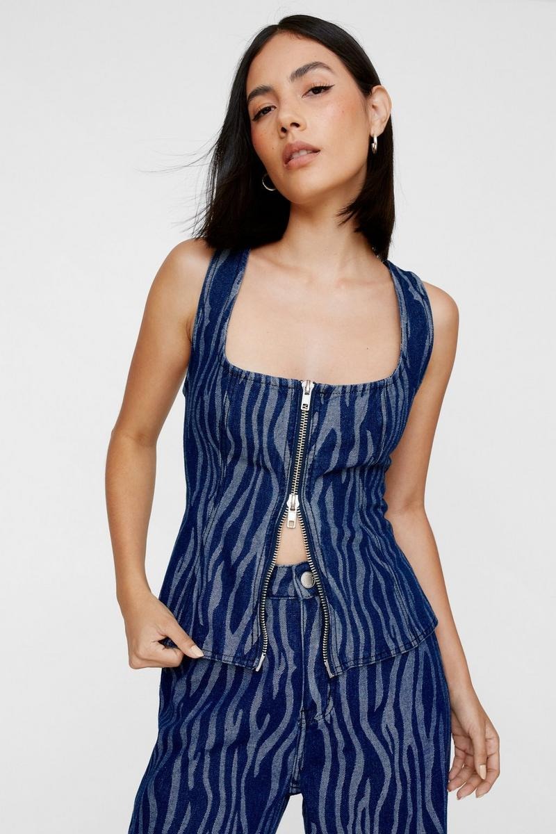 Nasty Gal Zebra Denim Corset Top