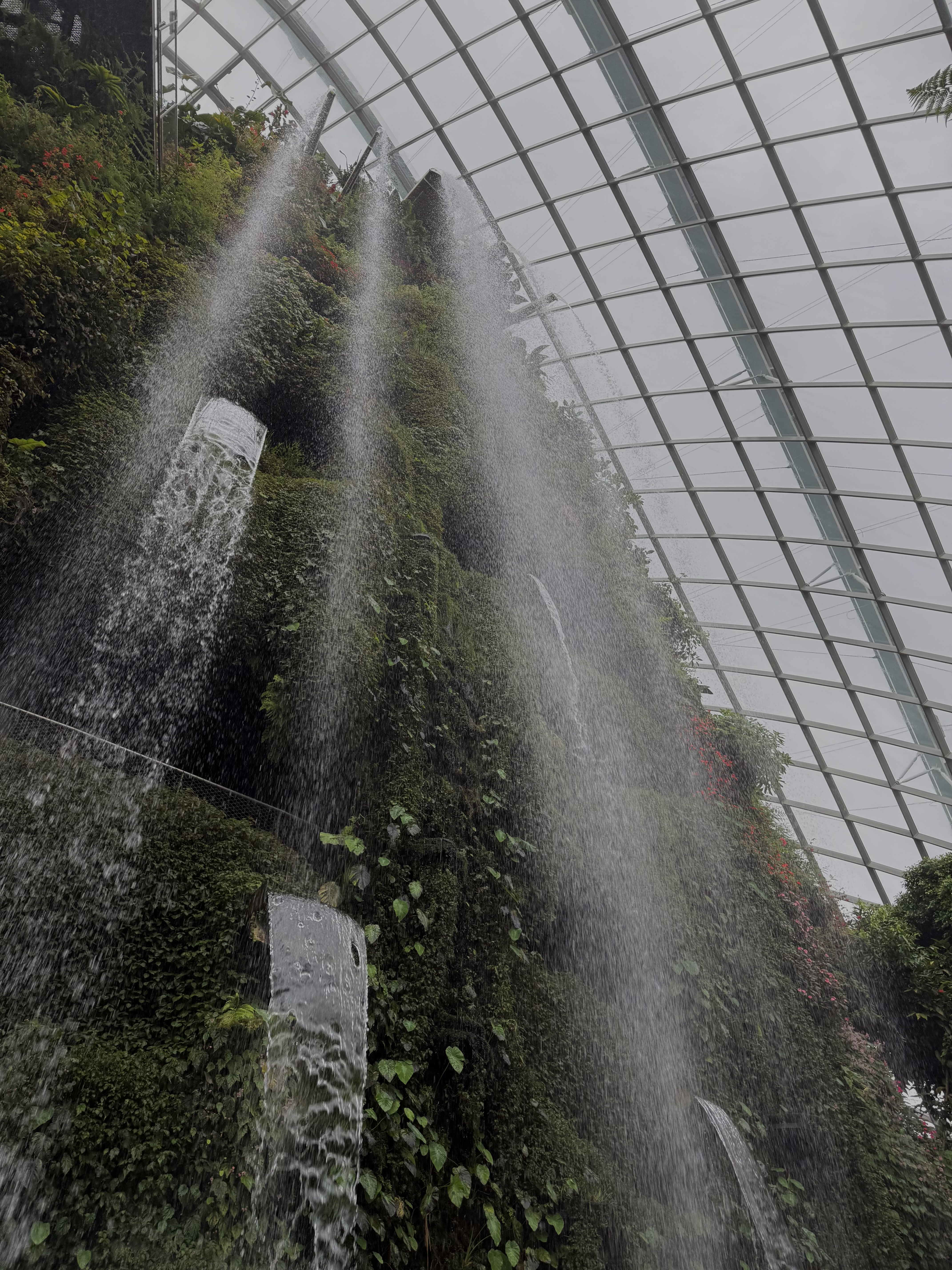 Waterfalls in an indoor dome