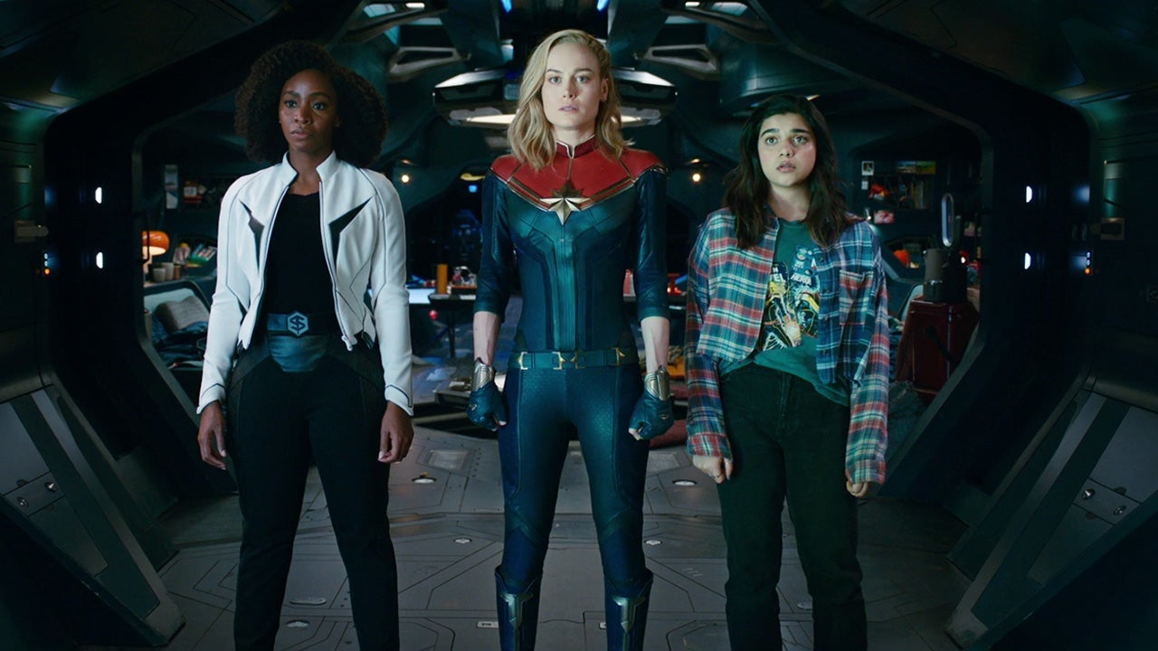 Teyonah Parris, Brie Larson, and Iman Vellani in \'The Marvels\'.