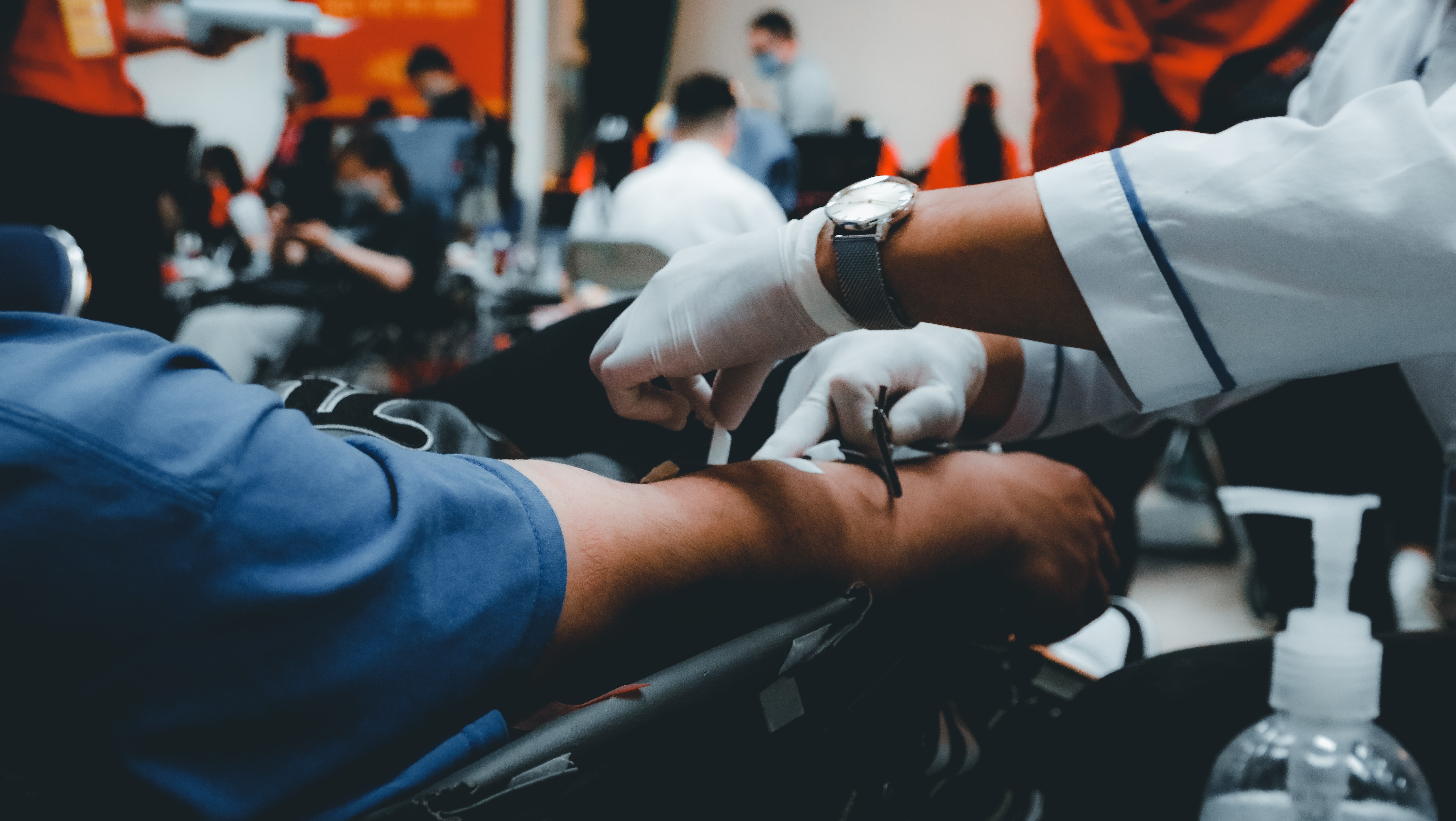 Man arm donating blood