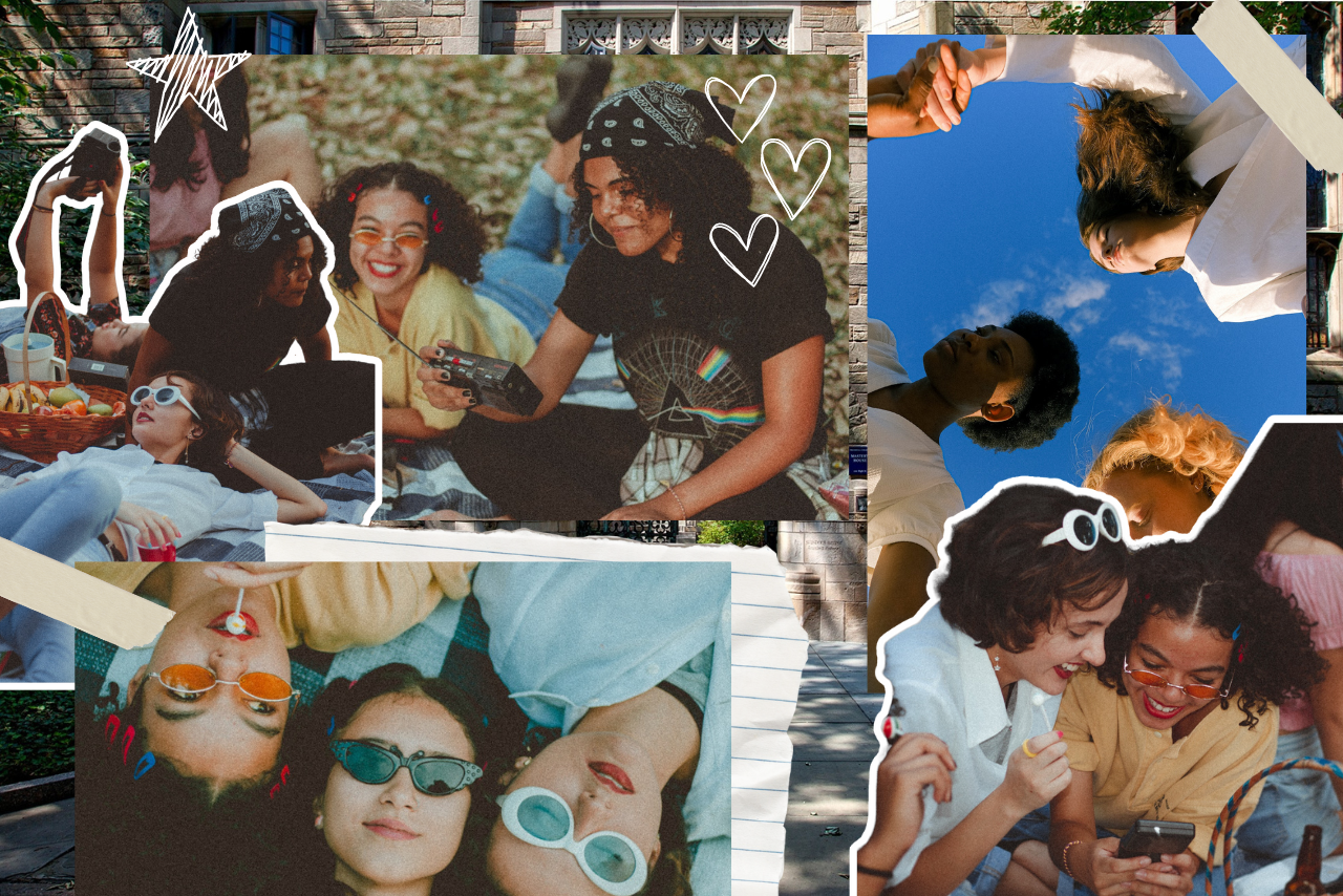 scrapbook style images of friends