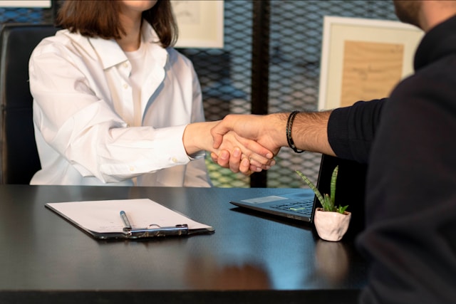 Two people in an interview