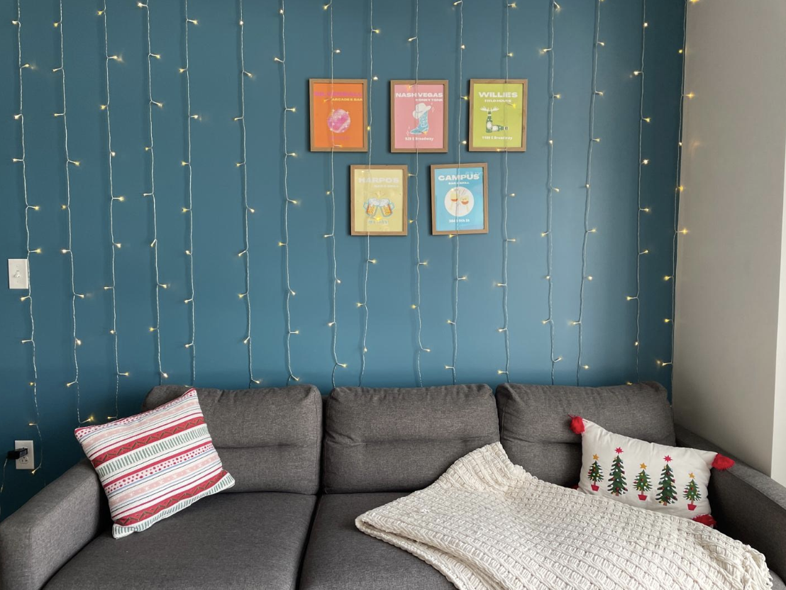 Original photo of Christmas lights in a living room