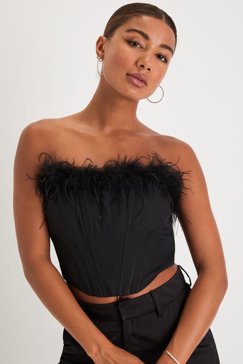 Lulus Suave Style Strapless Feather Bustier Crop Top