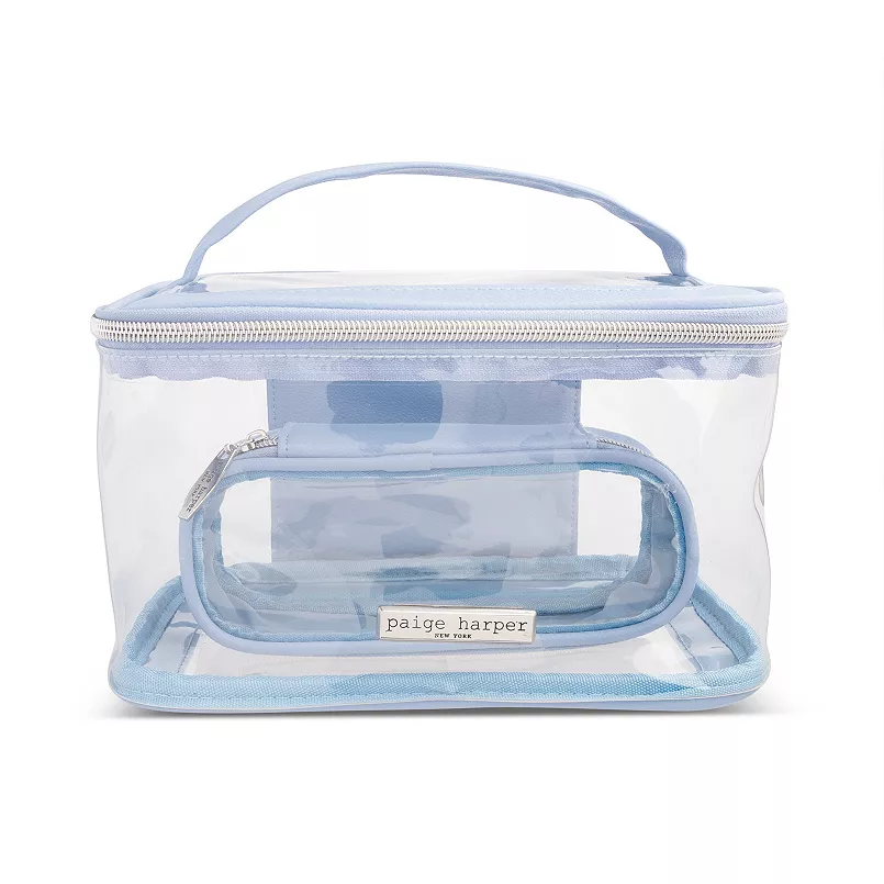 Paige Harper 2-Piece Clear Cosmetic Bag Set Blue