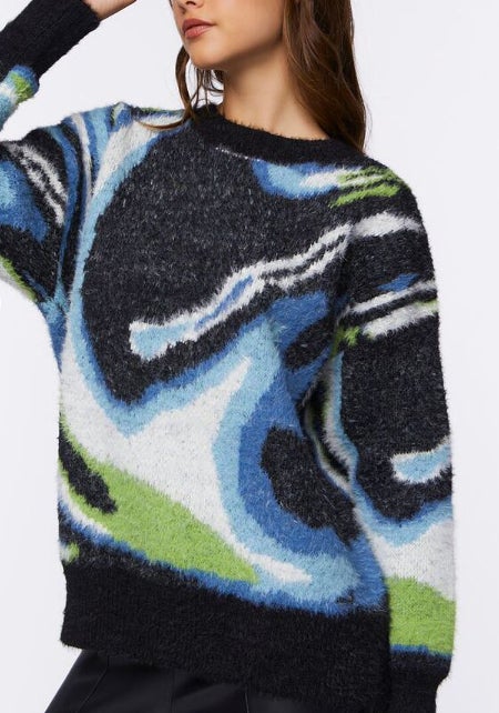 blue and black swirl sweater