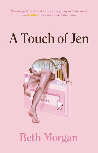Woman in white dress bending over with a pink background