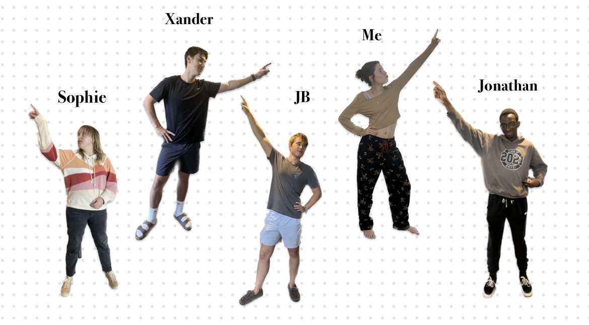 Silly editted photo of me and my suitemates doing a disco pose