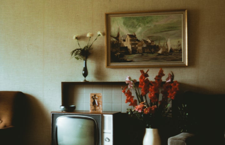 TV with flowers