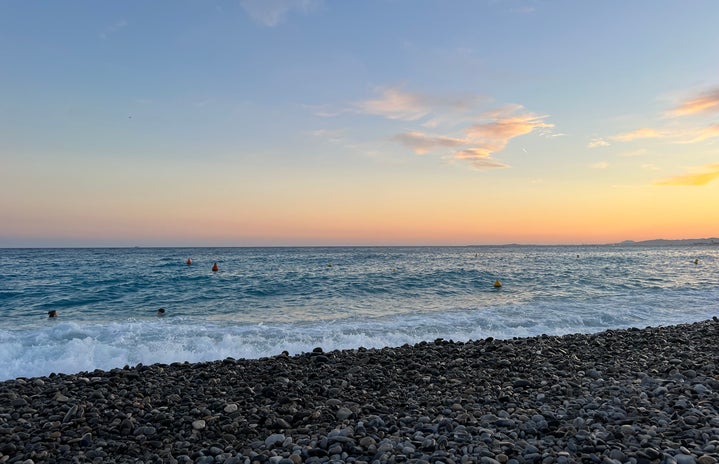 Sunset on the beach of Nice, France.