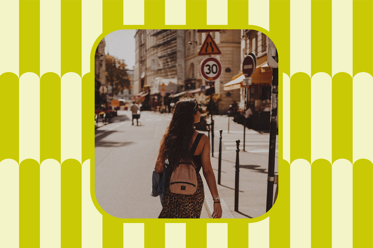 woman walking on city street