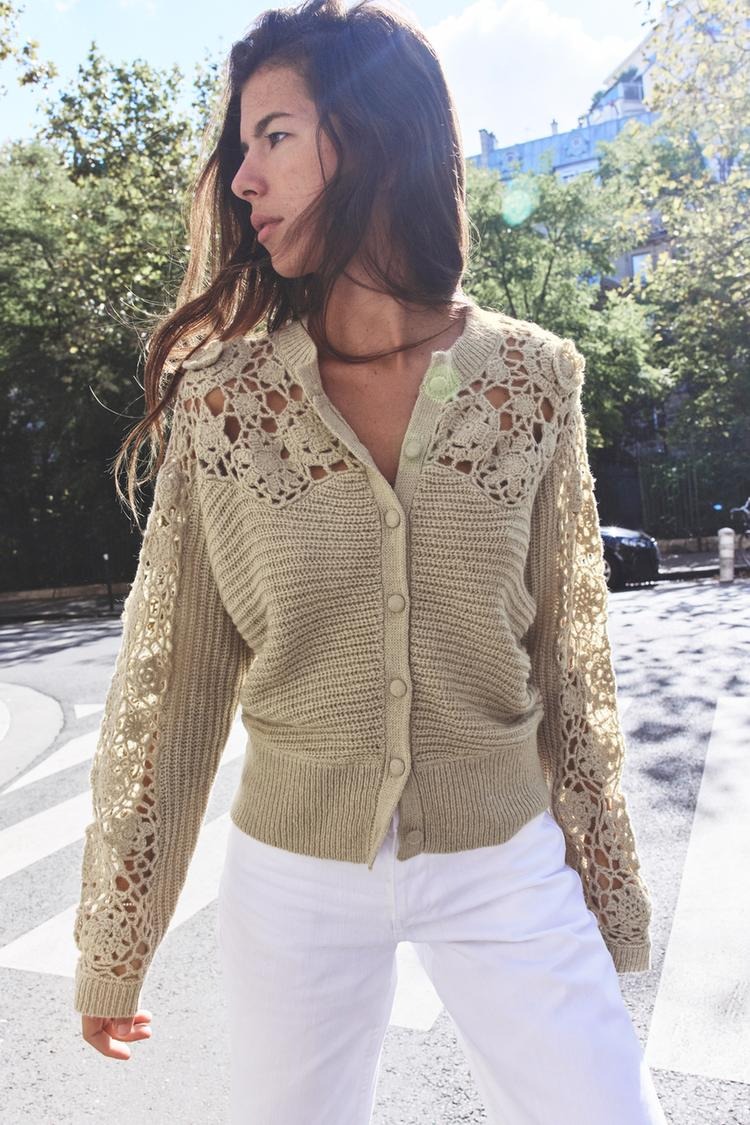 Zara Combination Crochet Knit Jacket
