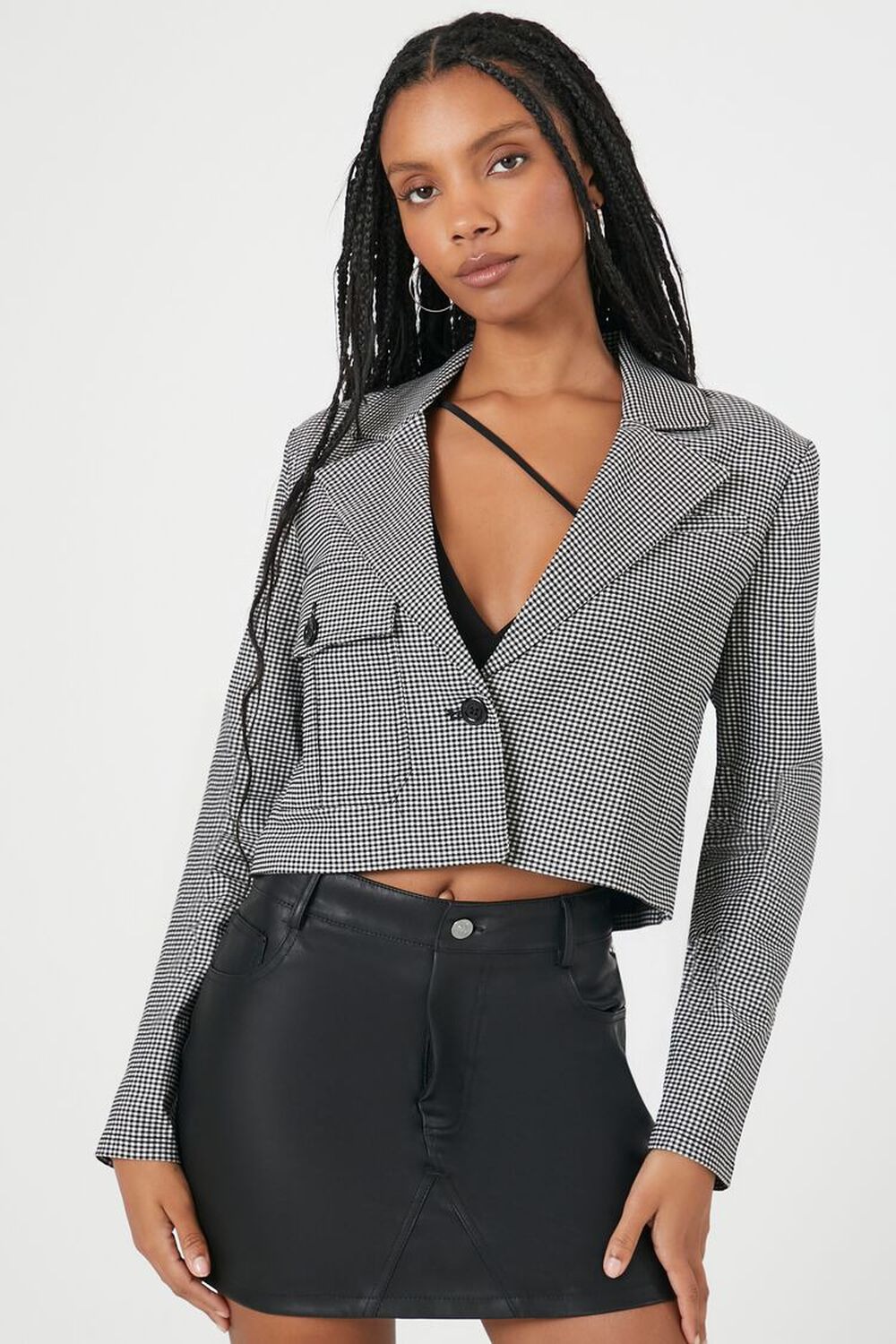 Forever 21 Jacquard Checkered Cropped Blazer