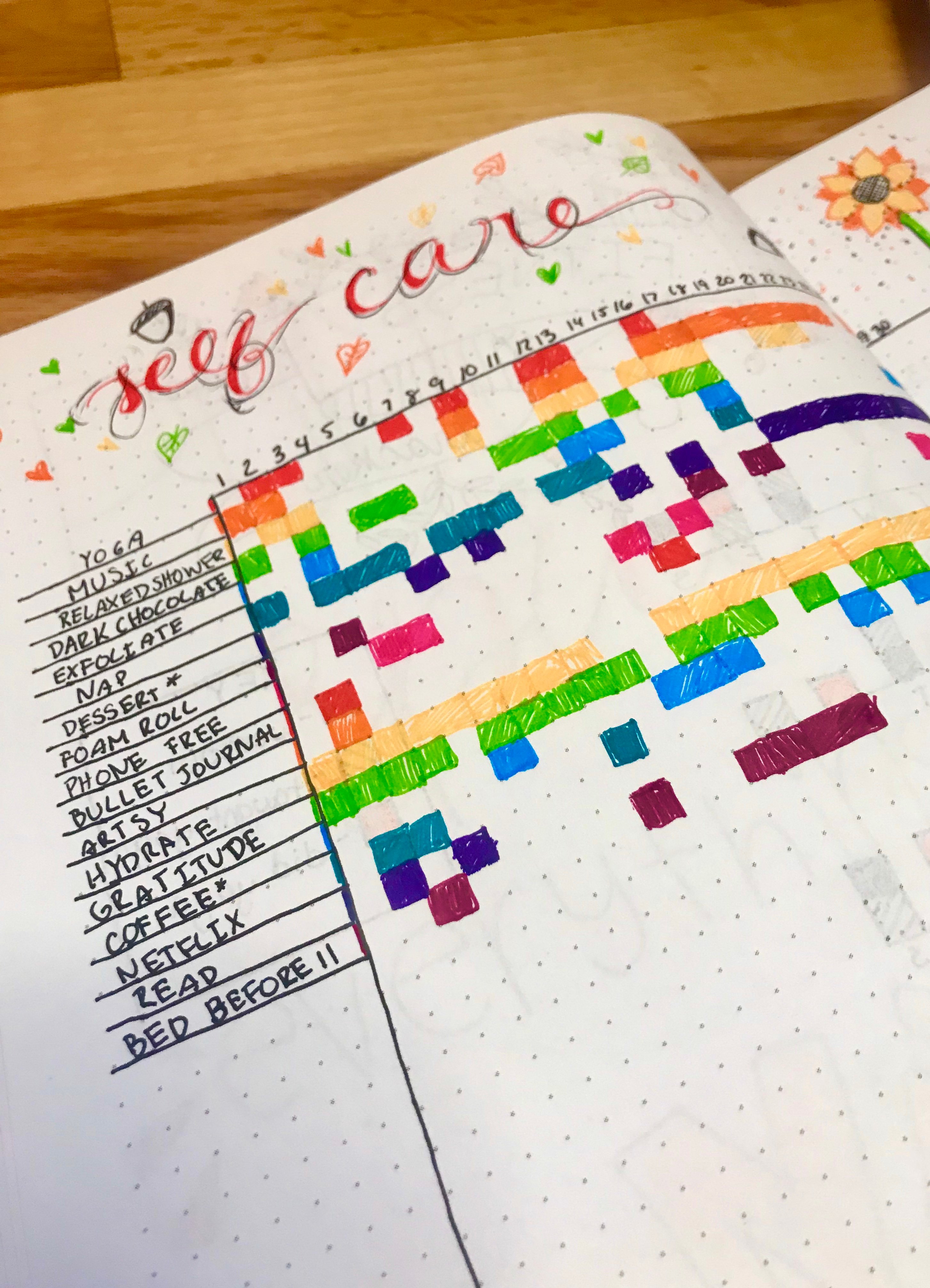 Bullet journal habit tracker designed by me, Camryn Chernick.