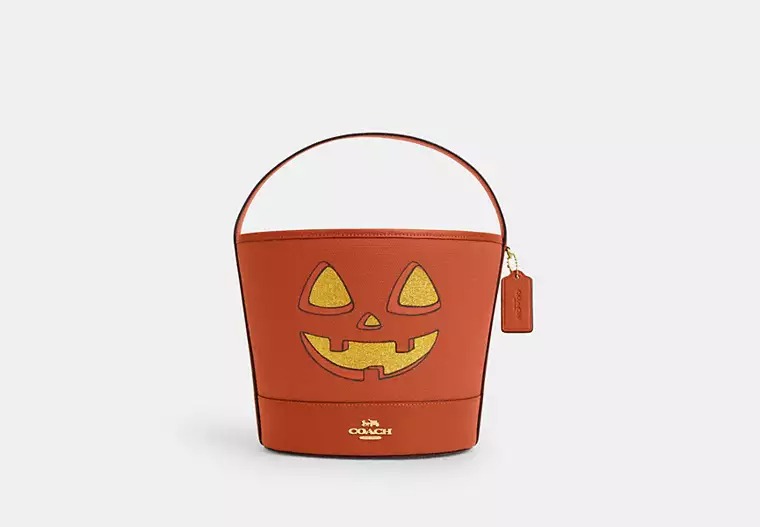 coach trick or treat bucket with pumpkin