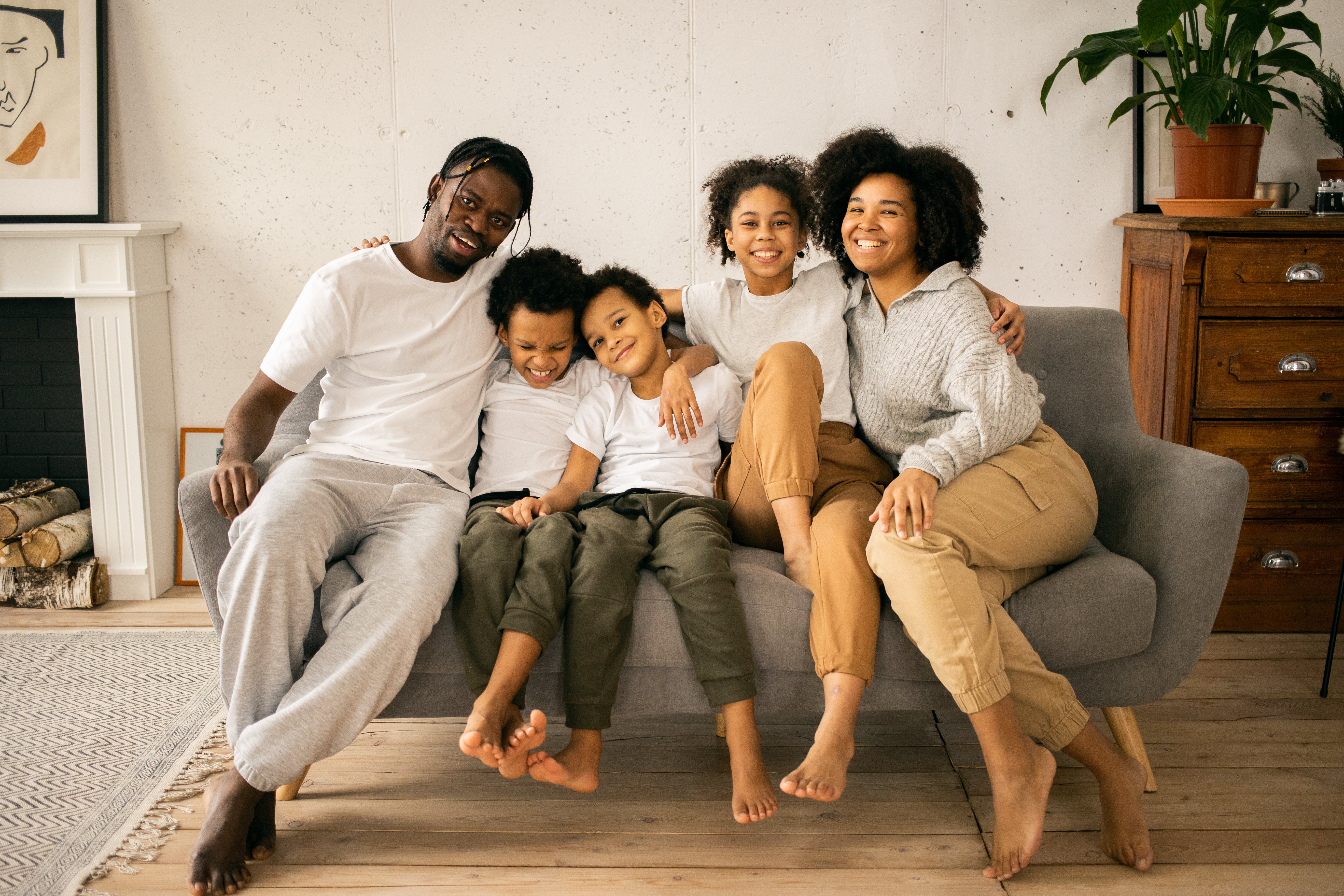family sitting on a couch