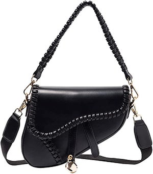 black faux leather saddle bag designer dupes