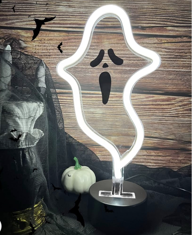Neon sign in the outline of a ghost