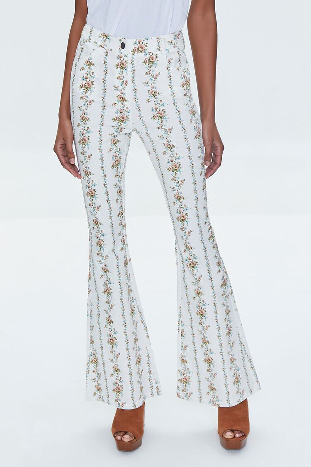 Forever 21 Floral Print High-Rise Flare Pants