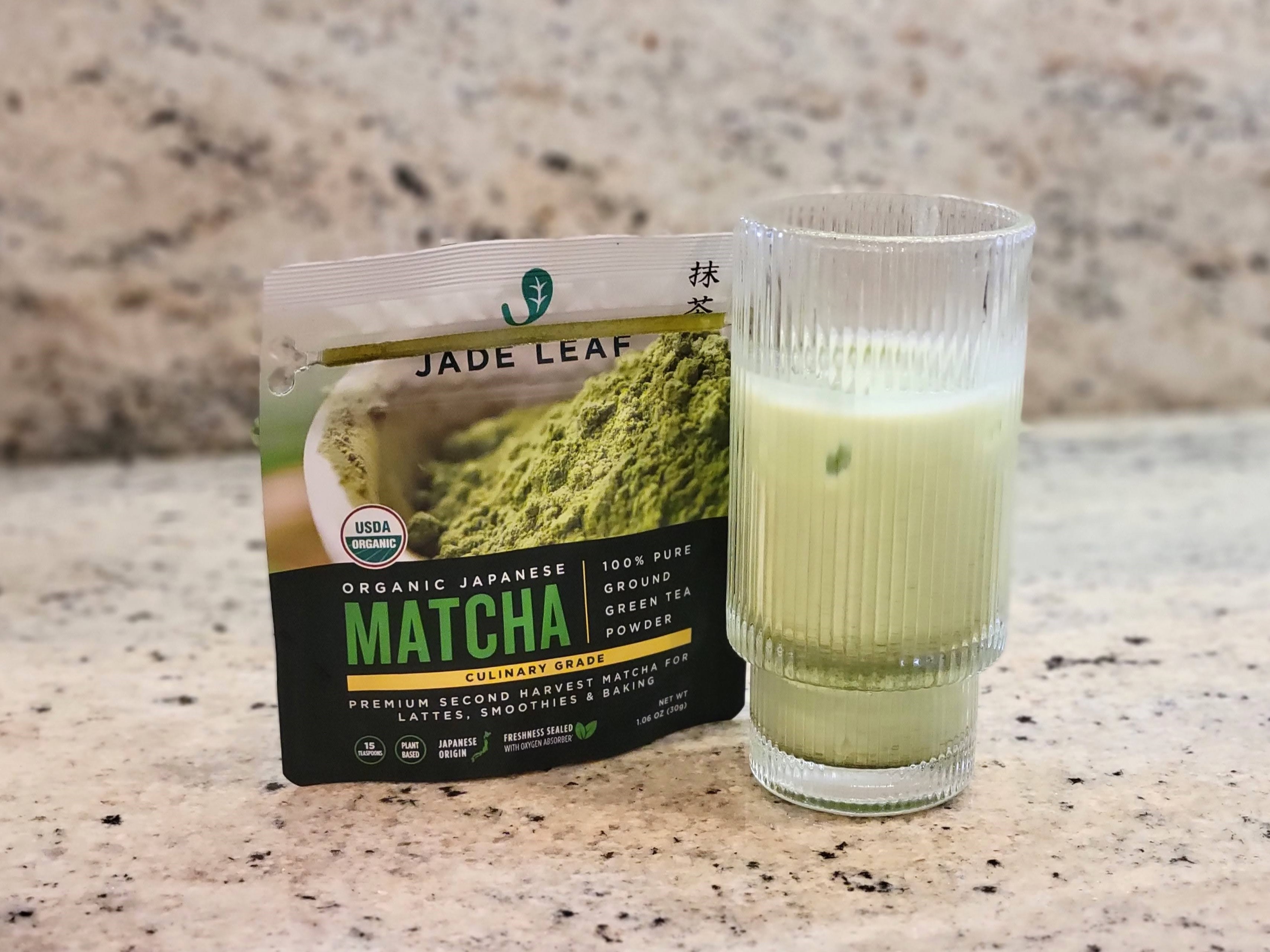 Glass of Matcha and the brand used