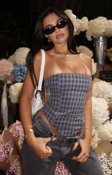 White Fox Plaid Bustier Top