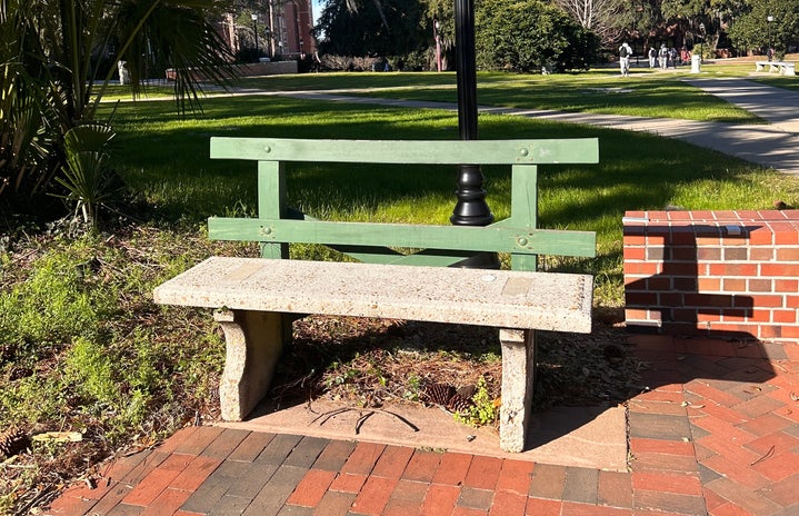 bench on college campus