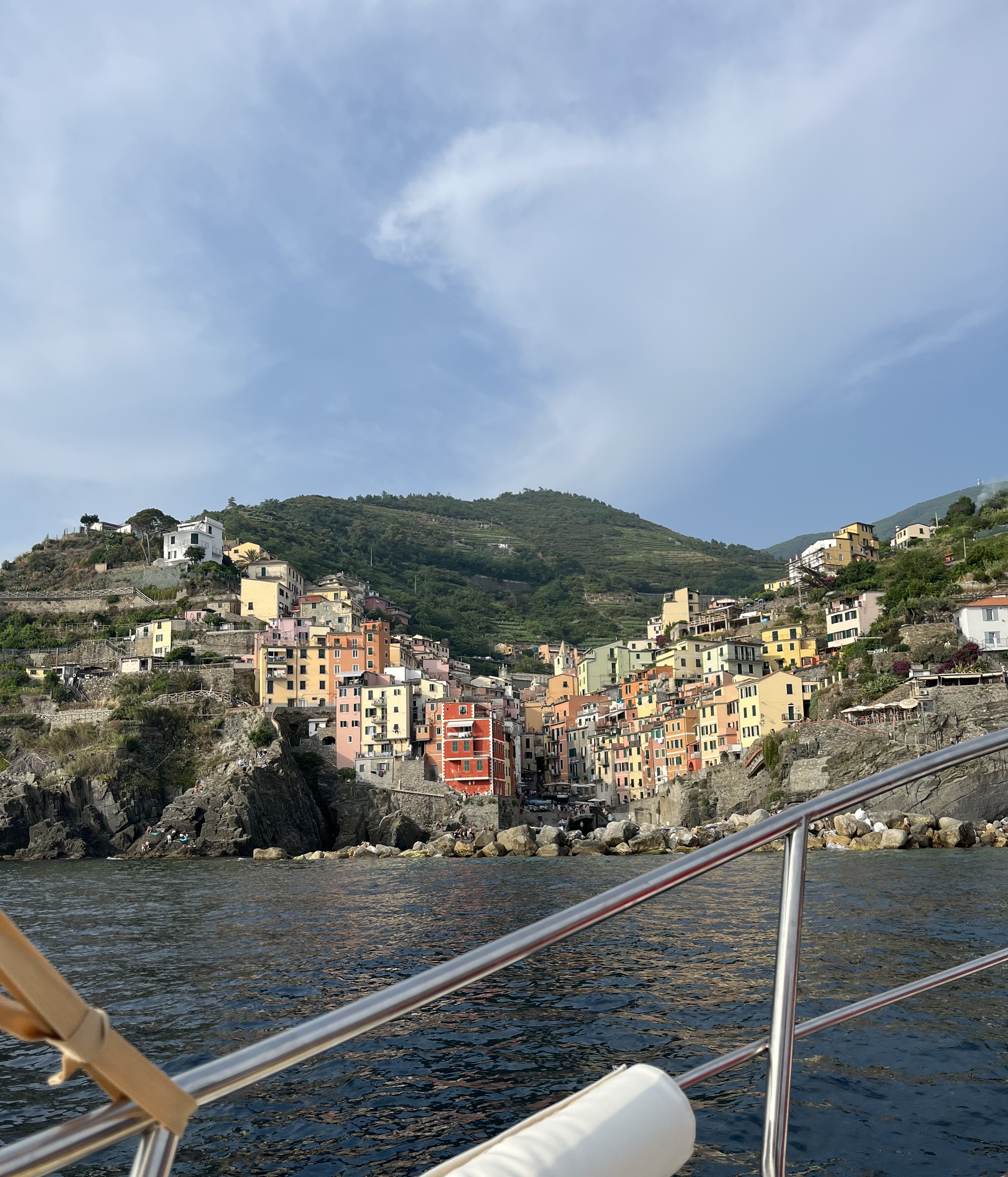 View of colourful buildings from a boat