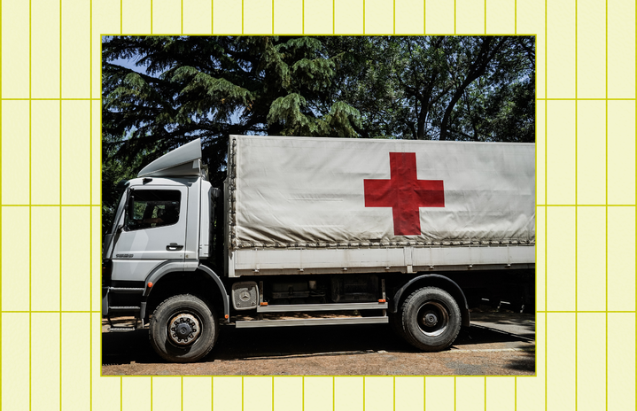 Red Cross truck providing aid