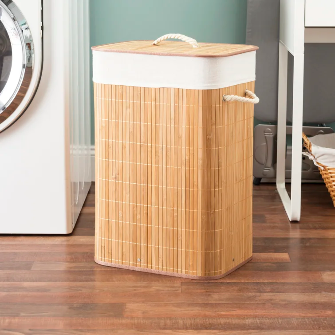 bamboo woven hamper with fabric liner and woven handles