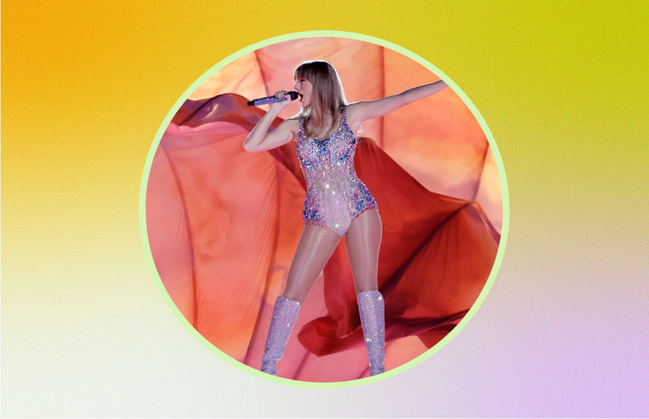 Taylor Swift performing onstage during her \'Eras Tour\'