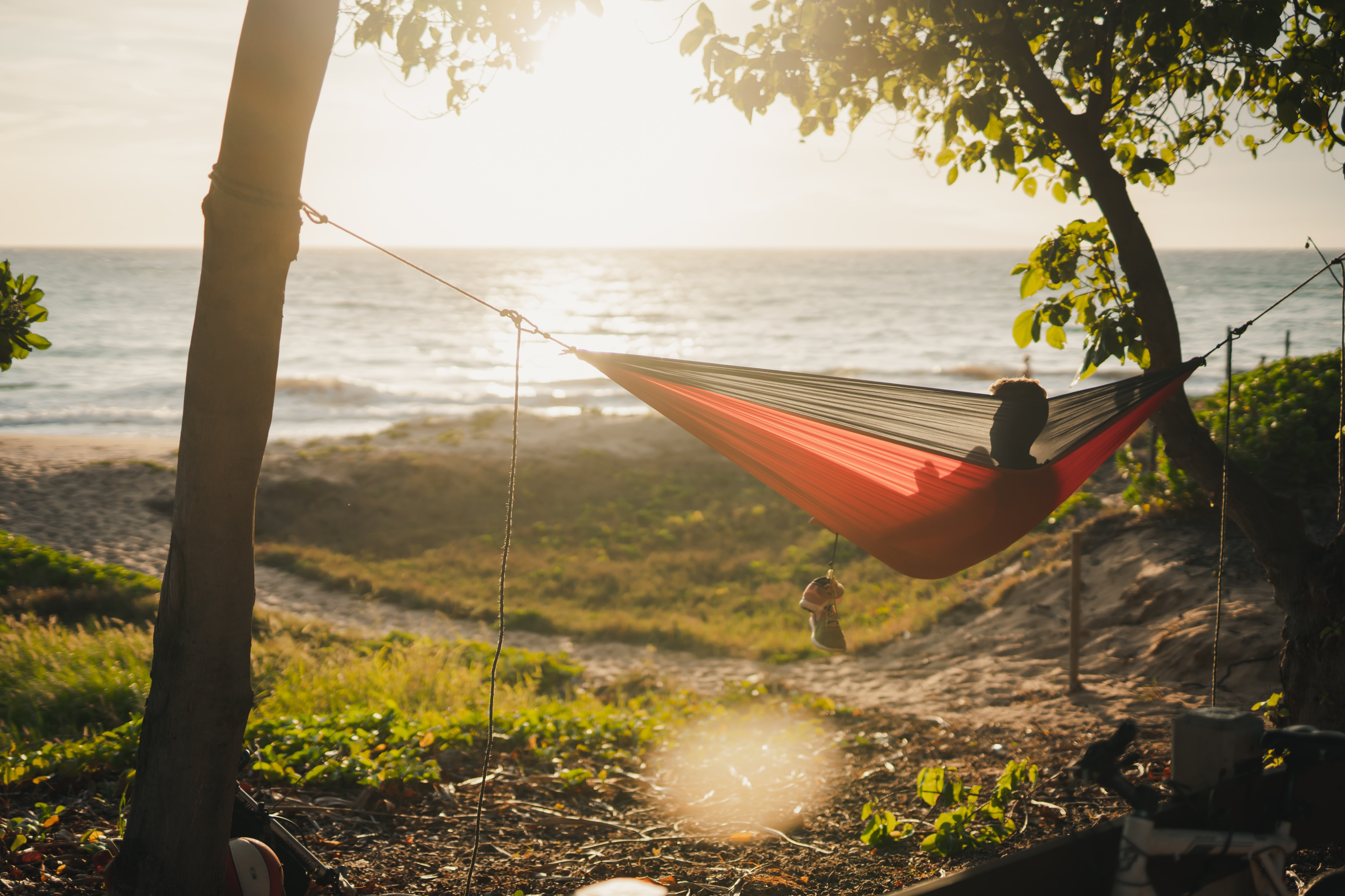 Man in hammock on beach