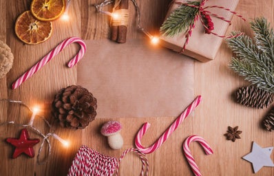 Holiday items laid out on a table