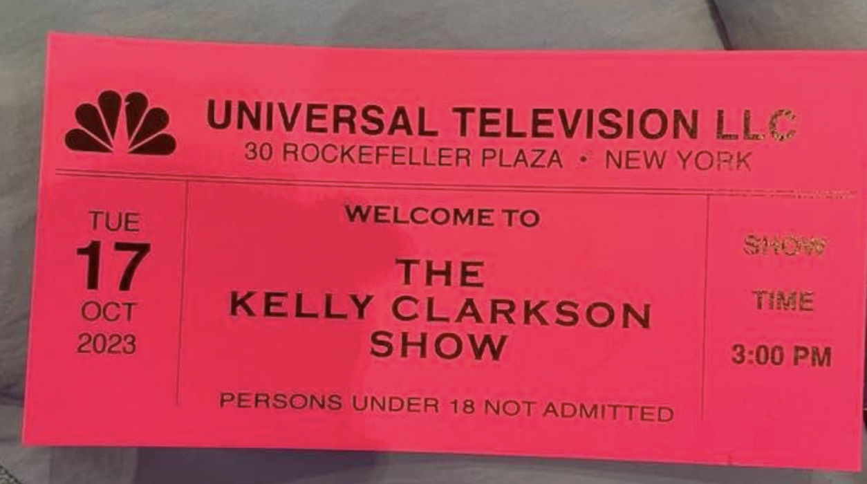 The ticket provided once you enter The Kelly Clarkson Show that details the day and time of the show.