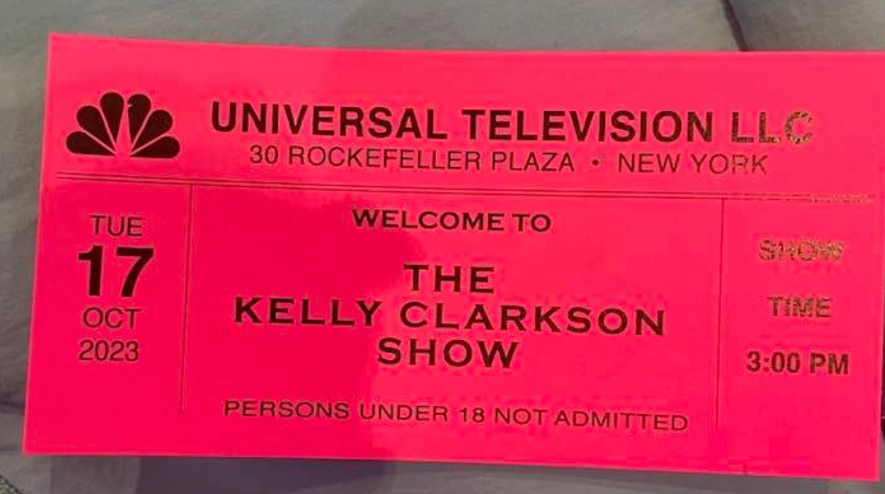The ticket provided once you enter The Kelly Clarkson Show that details the day and time of the show.