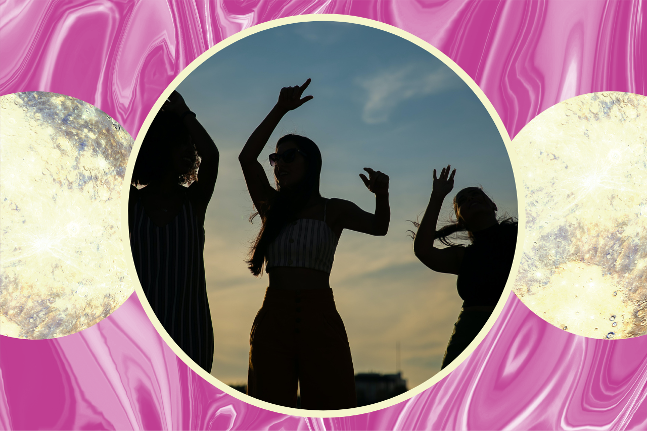 Silhouettes of women dancing.
