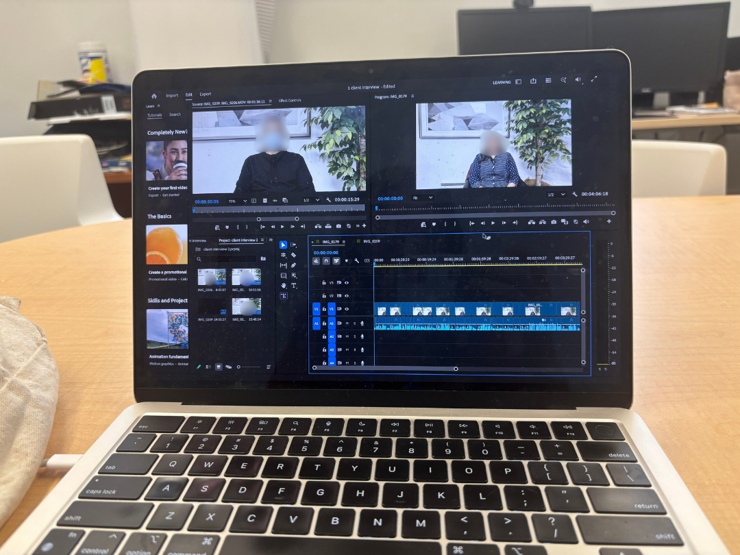 This image is of my computer when I was editing a video for my internship. The video is a client interview, but I blurred the faced for anonymity
