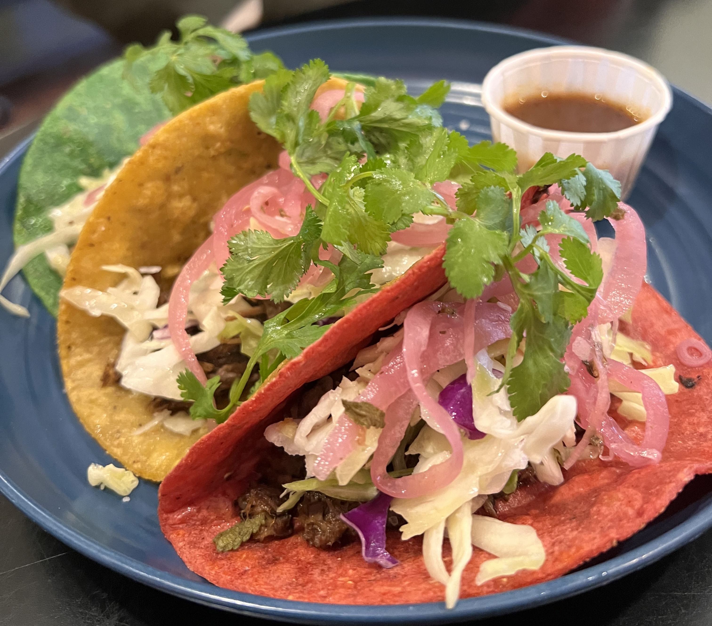 assortment of colourful corn tortillas on plate