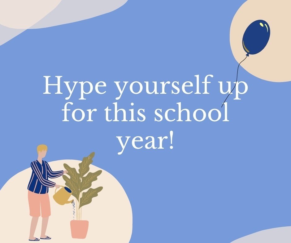 graphic with a sentence and an illustration of a balloon and a man watering a plant