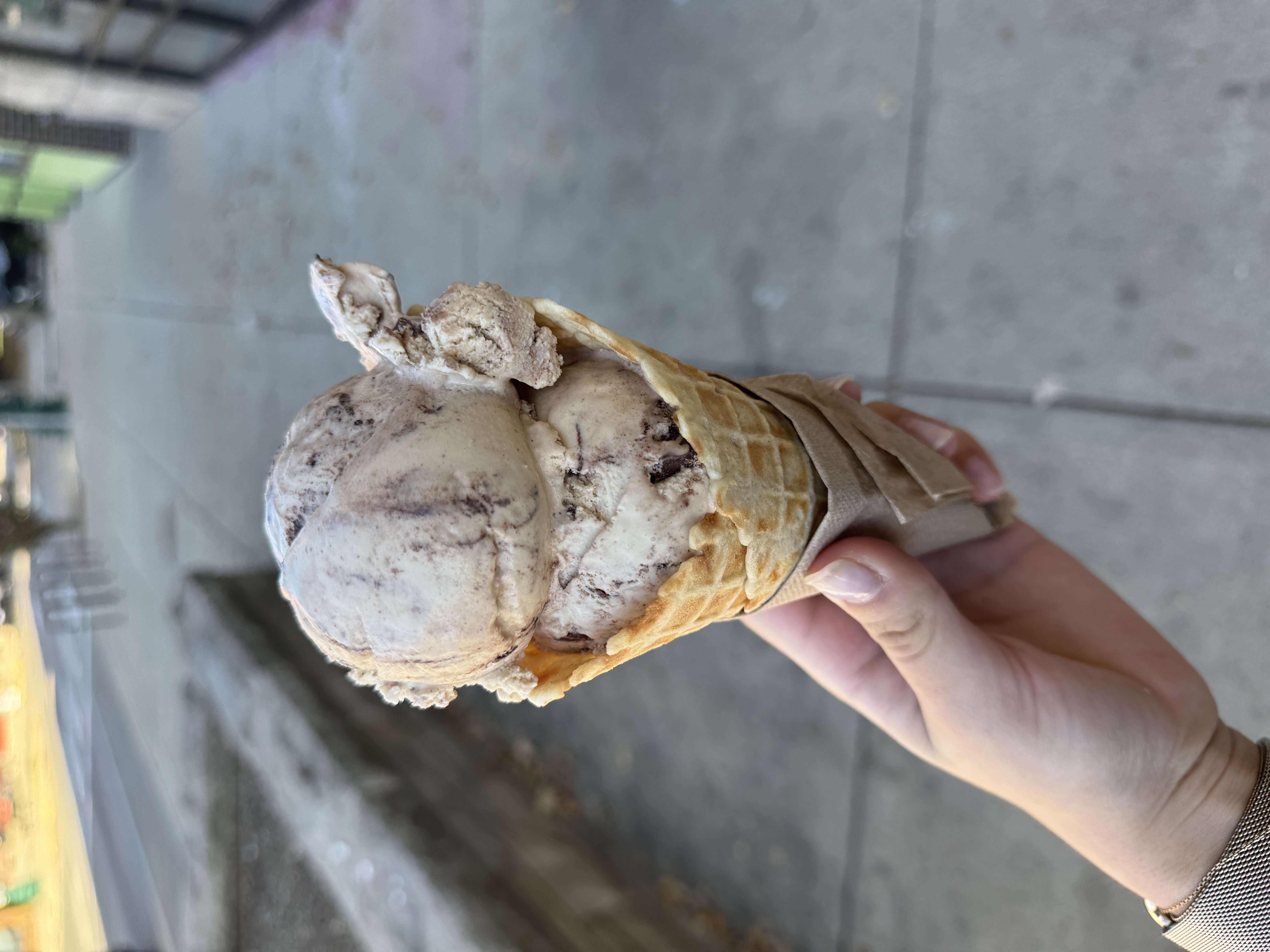 Smores ice cream in a waffle cone