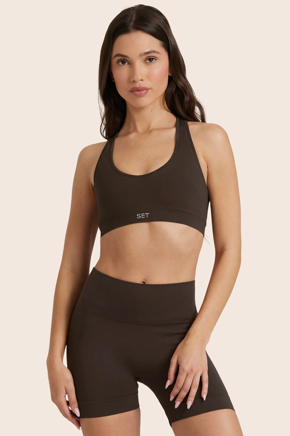 set active sculptflex racer bra brown