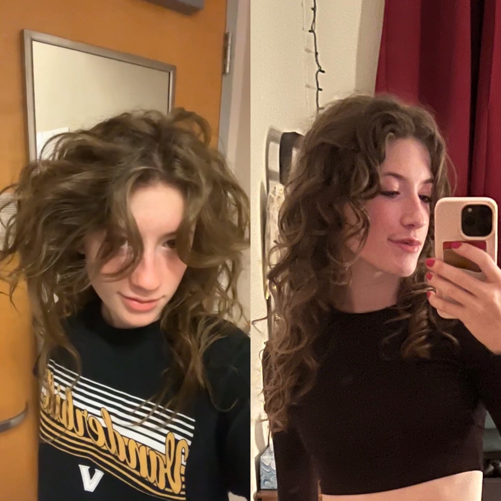 Side by side of the two version of my curly hair - pretty and crazy looking