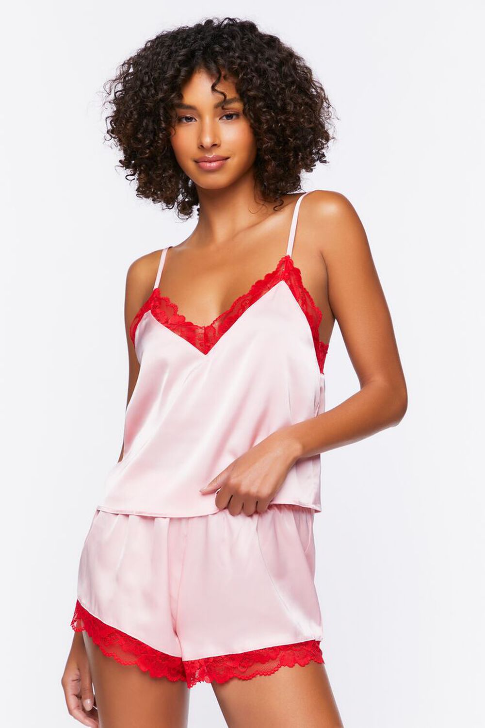 Satin Lace-Trim Cami & Shorts Pajama Set