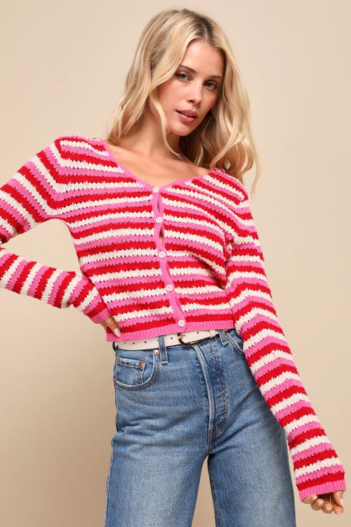 Lulus Adoring Darling Striped Cardigan Sweater